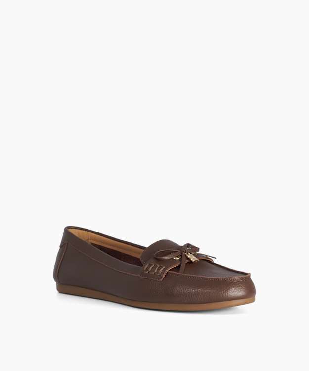 Girella Brown - Leather Bow-Detail Loafers