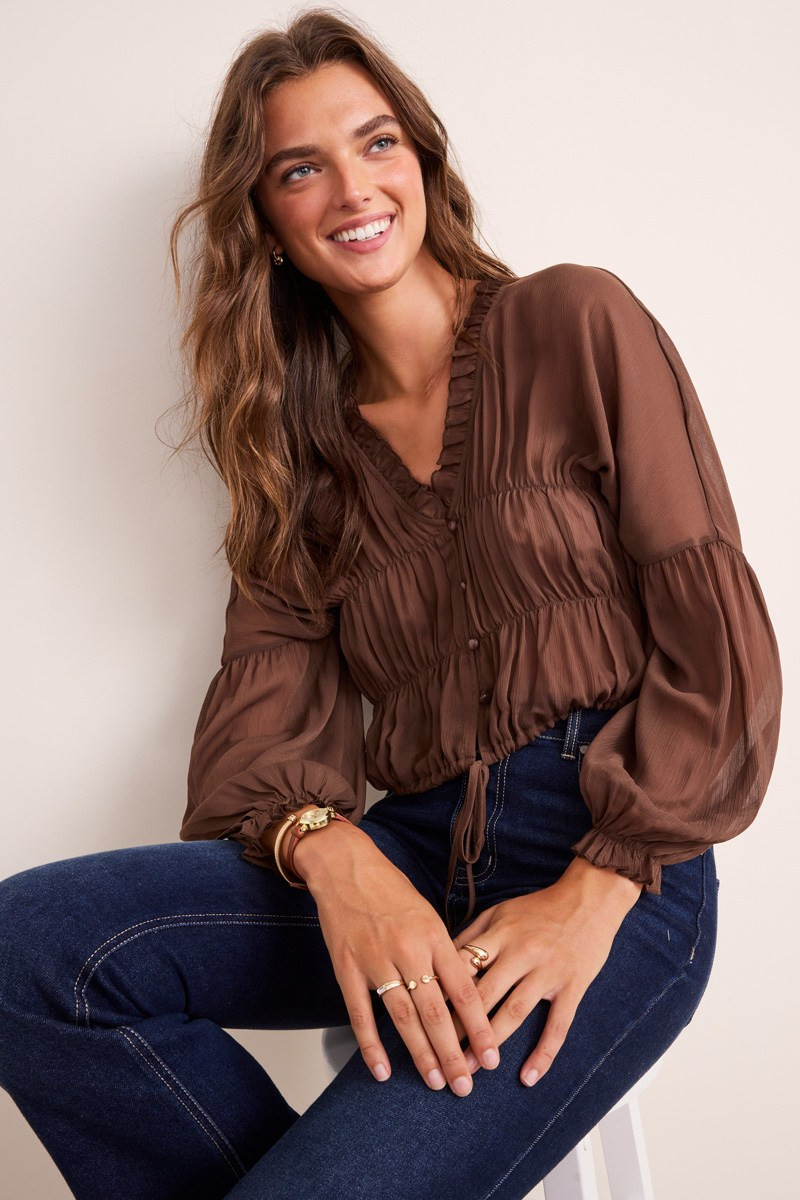 Lana Ruched Sheer Blouse