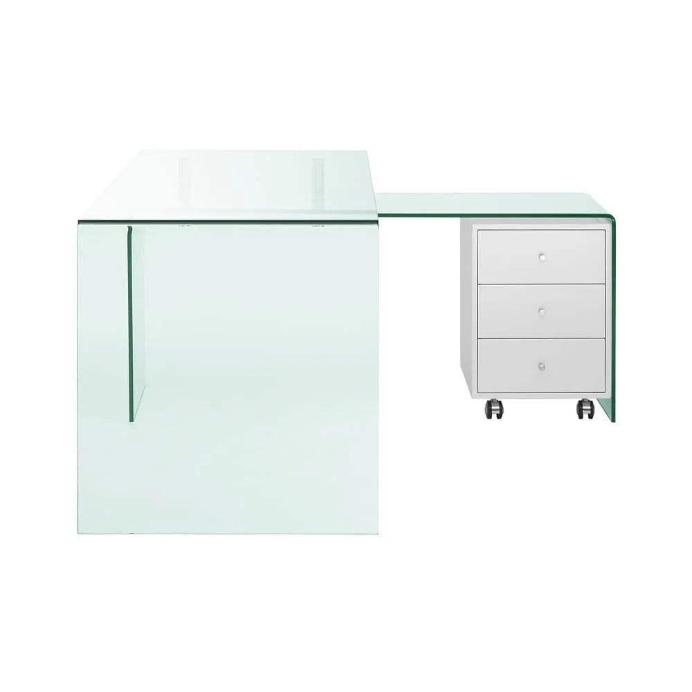 RIO High Gloss White Lacquer w Glass Office Desk by Casabianca Home