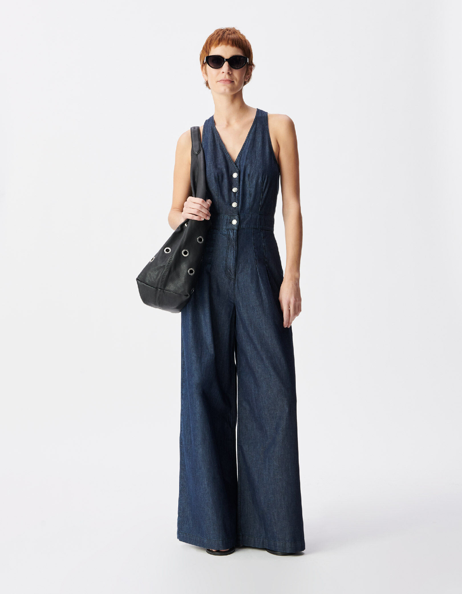 Combinaison large en jean brut sans manches Femme