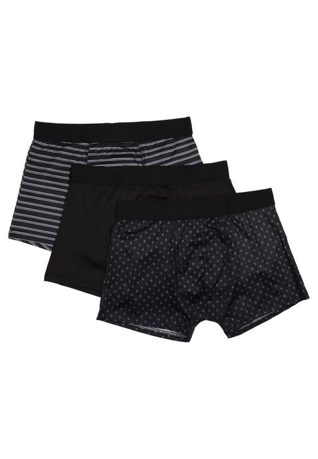 Mens 3pk Black Geo Smooth Hipster Trunks