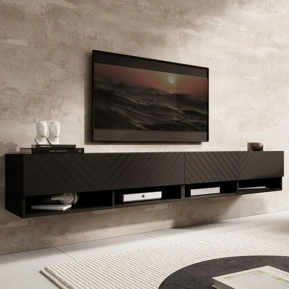 Meubella - TV-Meubel Asino - Zwart Visgraat - 200 cm