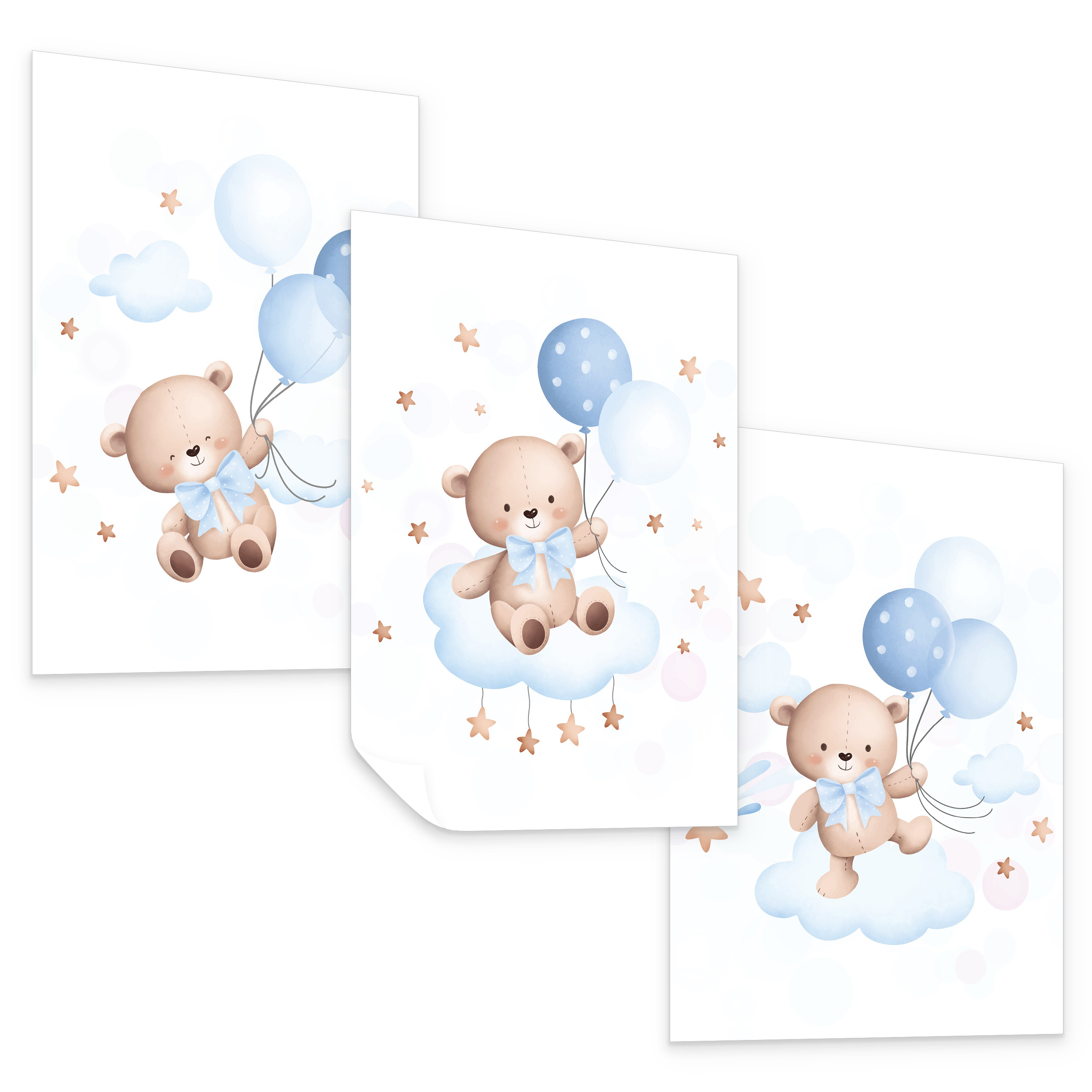 Plakat Misie z niebieskimi balonami 21x30cm