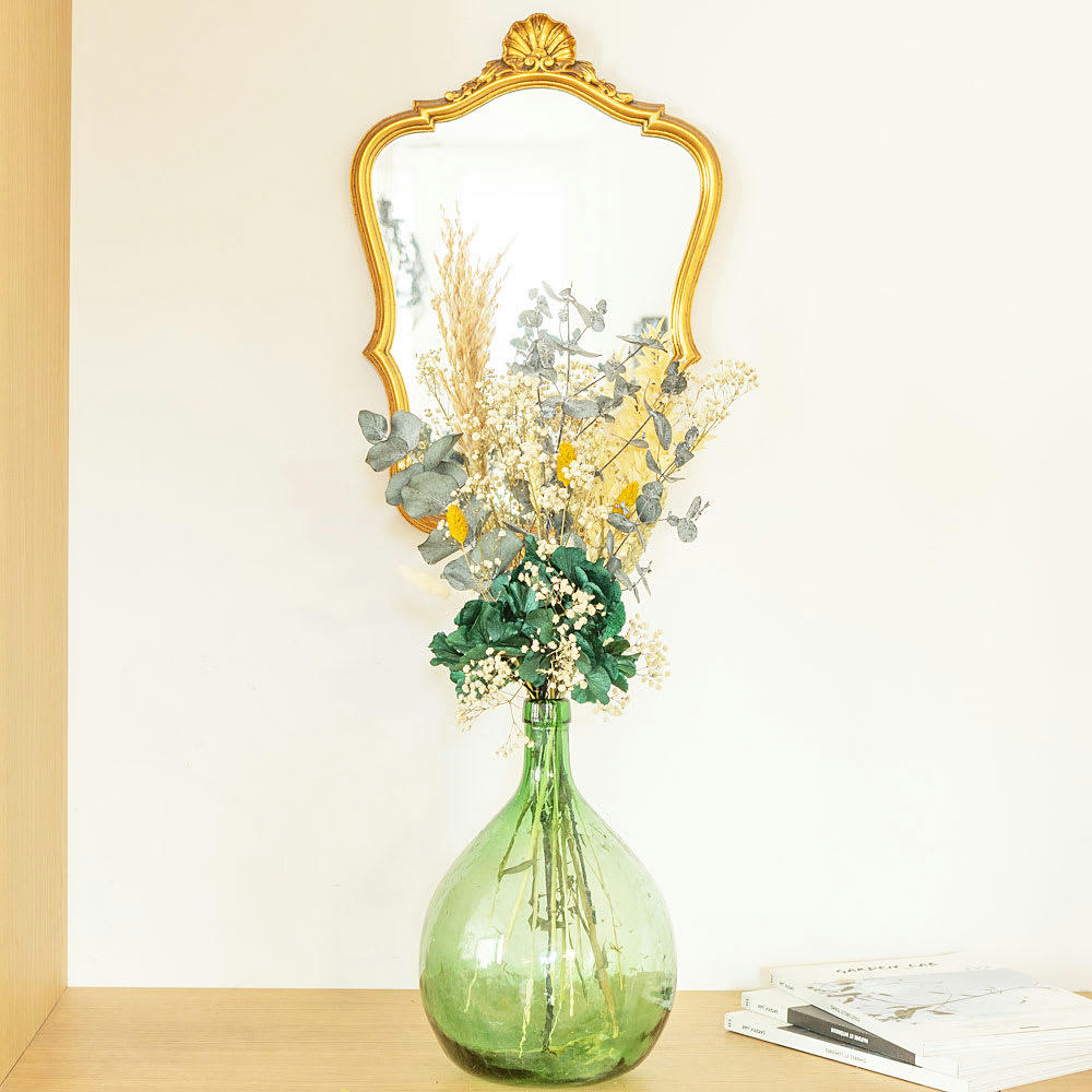 - Bouquet de fleurs séchées pour dame jeanne hortensia vert