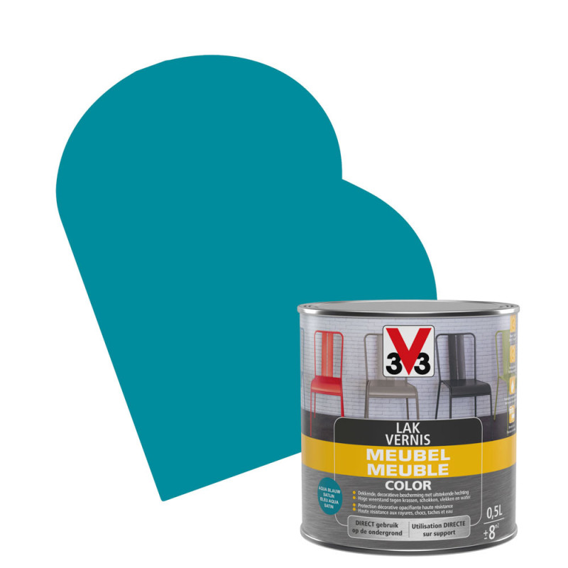 Vernis Meuble Color bleu aqua satiné 0,5 L V33