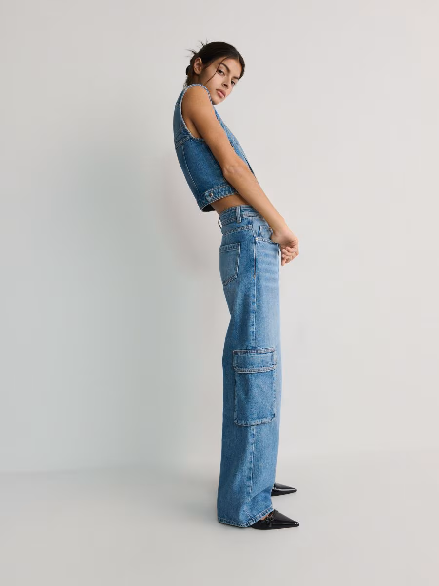 Wide Leg Jeans With Cargo Pockets