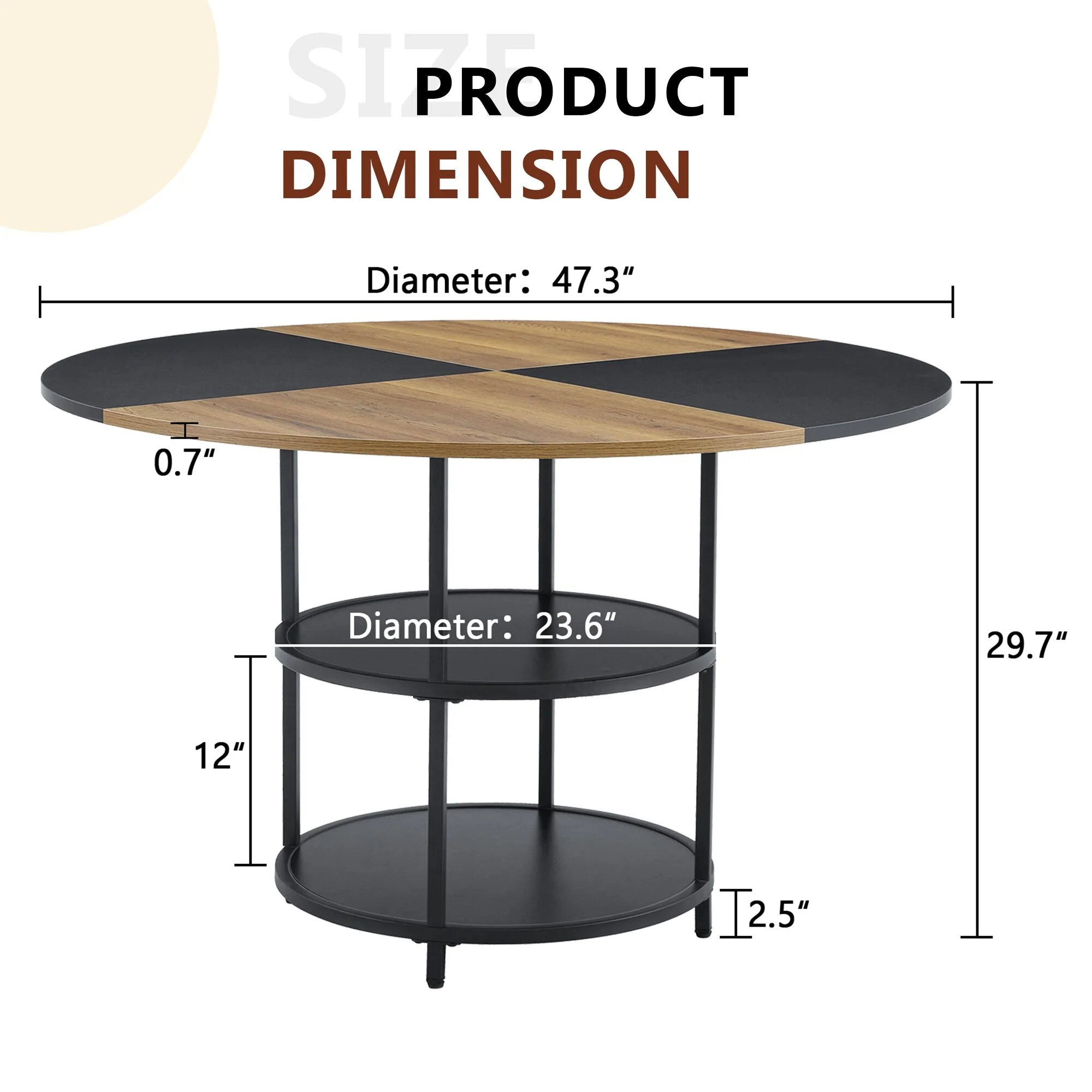 Diameter Modern Splicing Circular Dining Table - Double-Layer Storage, Wood And Fan-Shaped Diagonal Color Matching Design