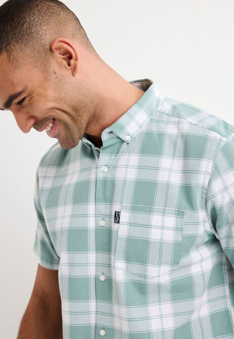 Mens Sage Check Cotton Oxford Shirt