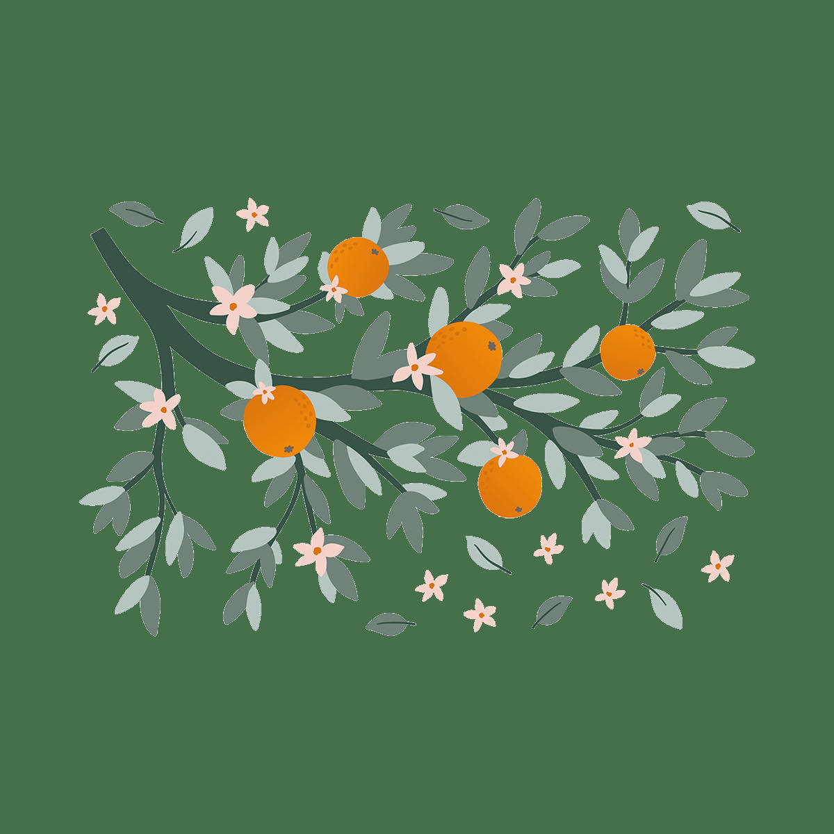 LOUISE - Grand sticker branches et oranges en vinyle mat multicolore