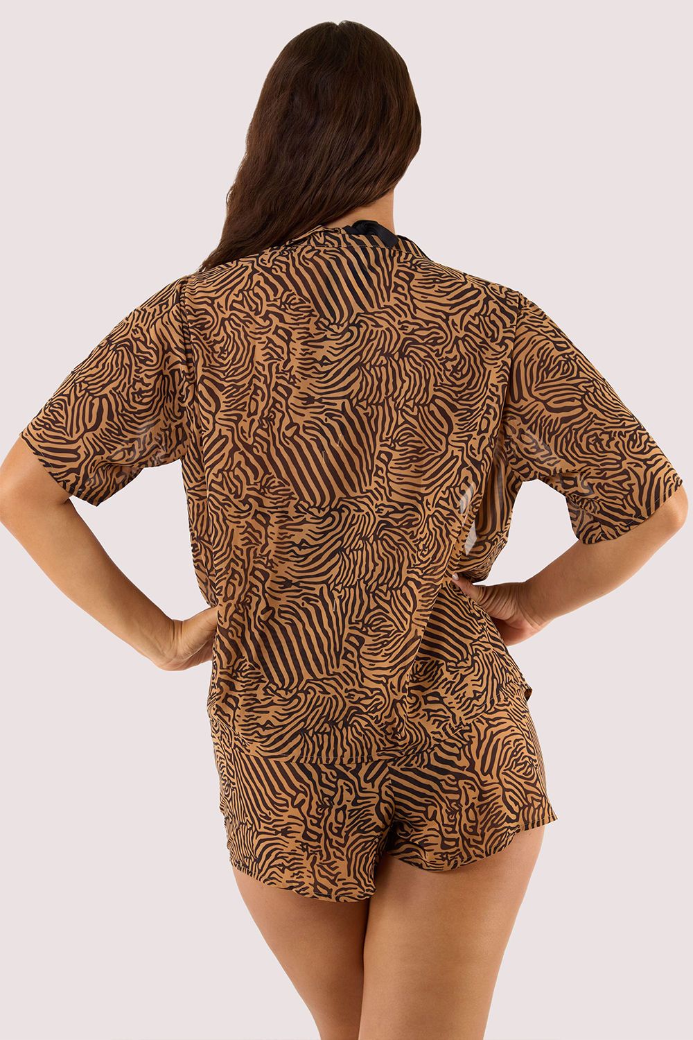 Wolf & Whistle Savana Tiger Print Georgette 'Beach Shirt'