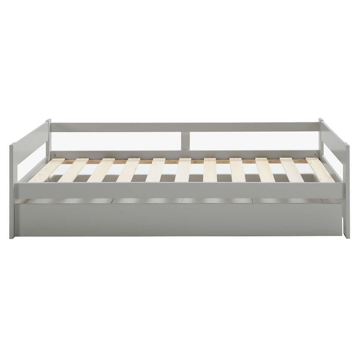 LAMOZA - Lit  90x190cm + tiroir gris clair laqué et naturel