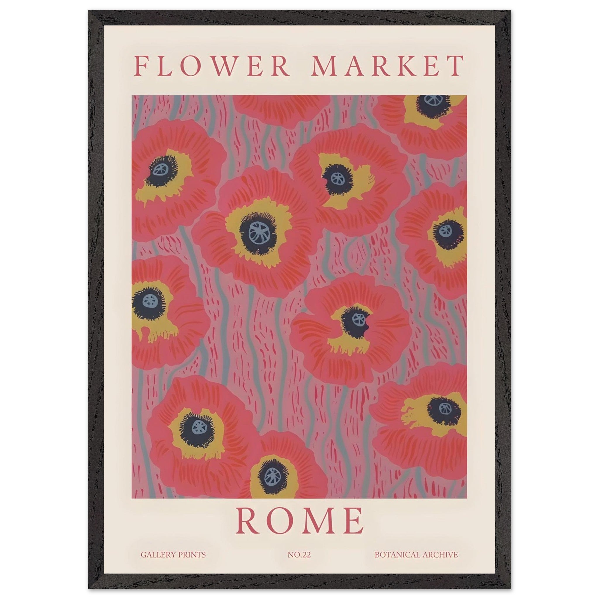 Artfulprints Poster met Lijst Flower market - Rome  - 50x70 cm - Roze