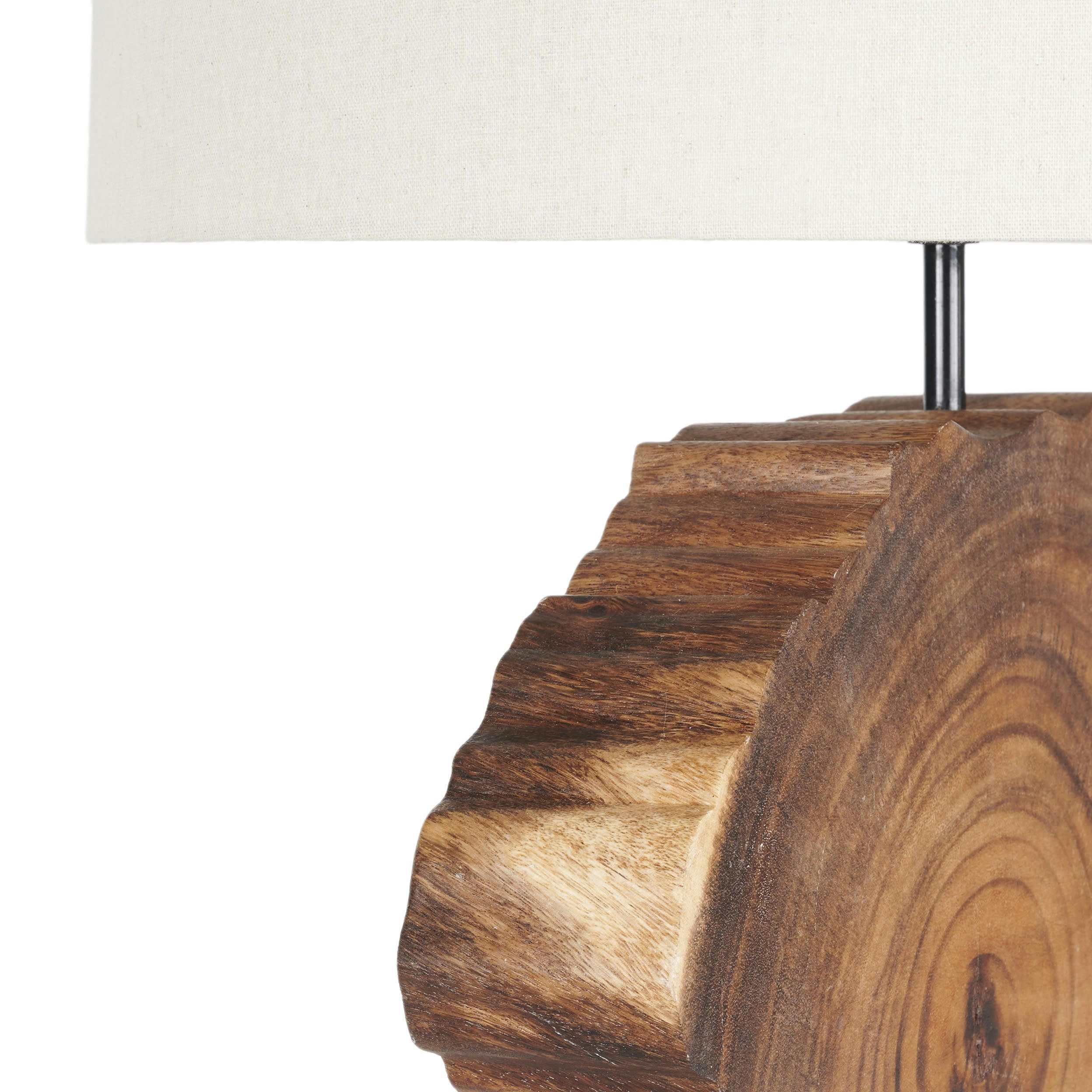 - Lampe en bois d'acacia et abat-jour en lin beige