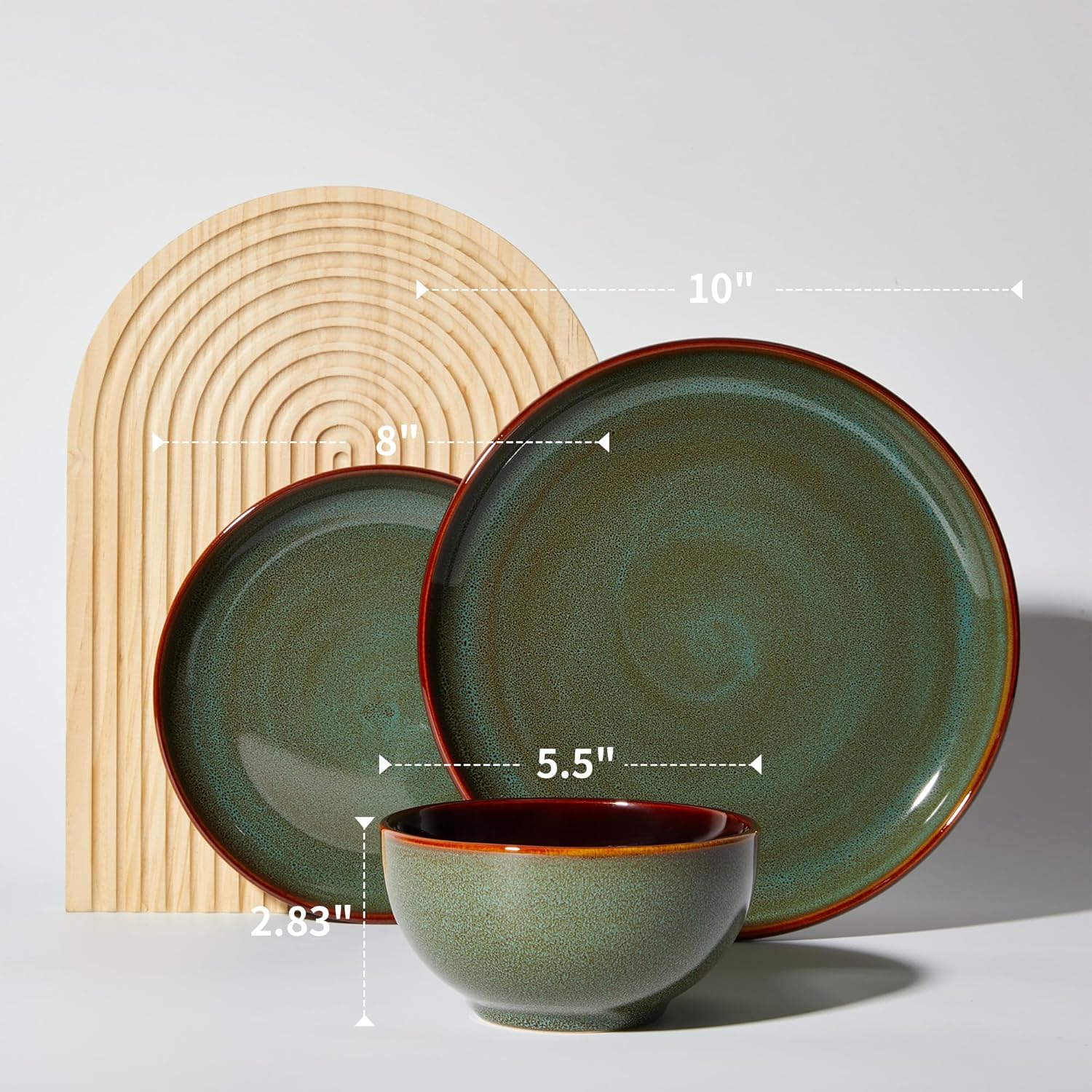 Pokini Stoneware Dinnerware Sets for 6, Microwave Safe Plate and Bowl Set, Easy to Clean & Durable Dishes Sets for Small to Medium Families, Sage Green