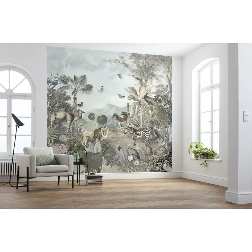 Sanders & Sanders fotobehang tropisch jungle groen grijs - 300 x 280 cm