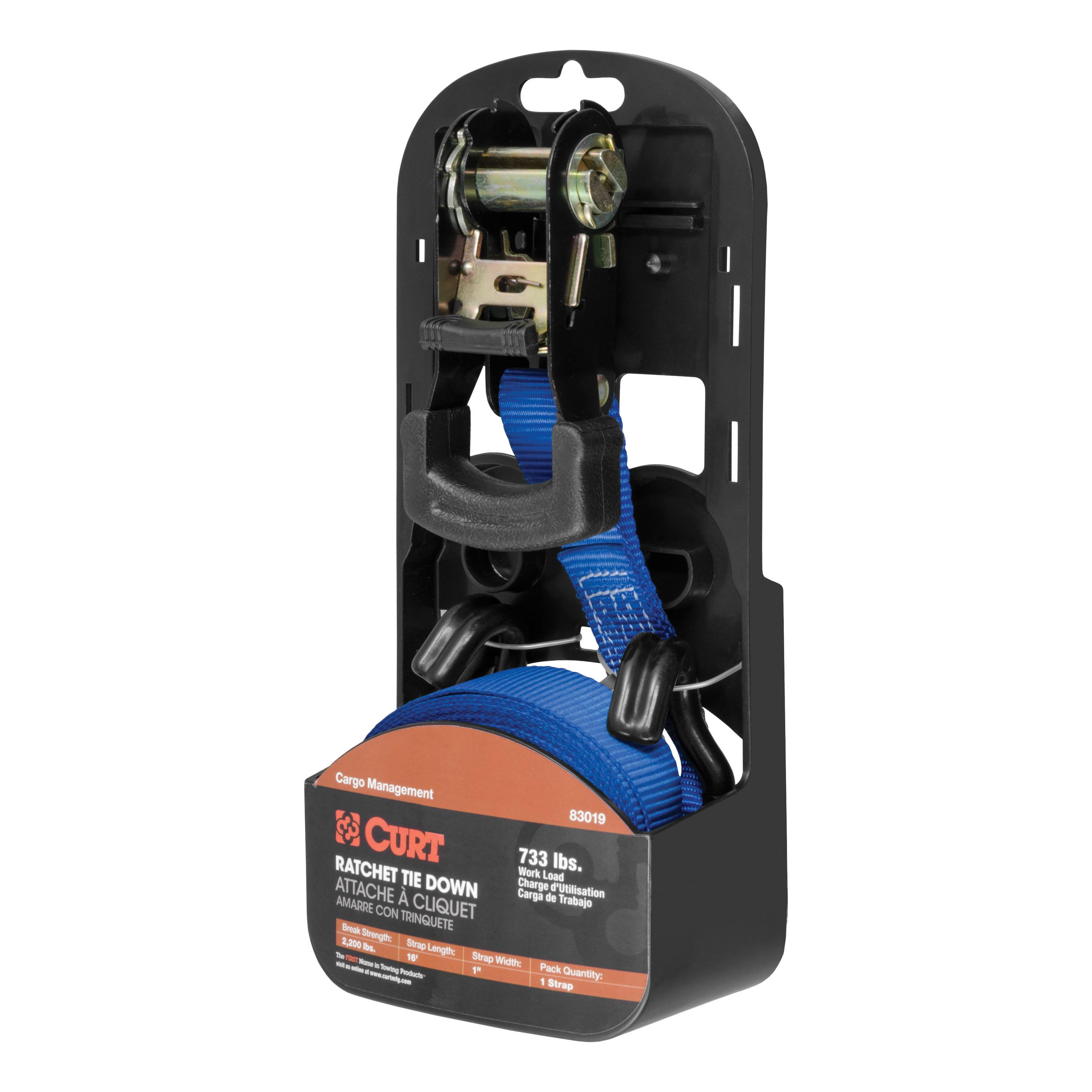 CURT Cargo Strap w/ J-Hooks, Blue, 733-lb, 16-ft