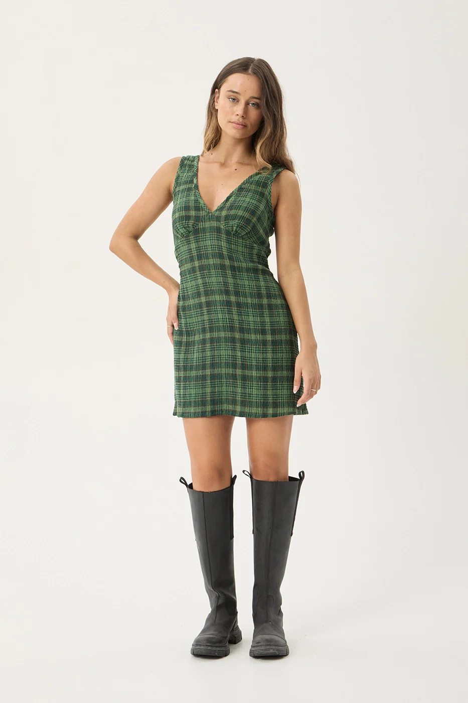 AFENDS Womens Lonnie - Seersucker Mini Dress - Hunter Green