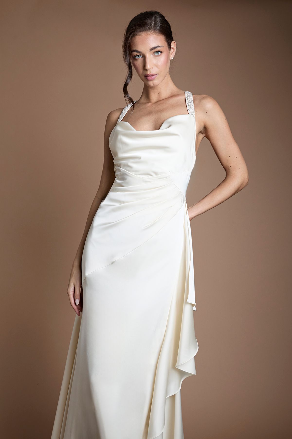 Coast Beaded Strap Cowl Neck Wedding Dress