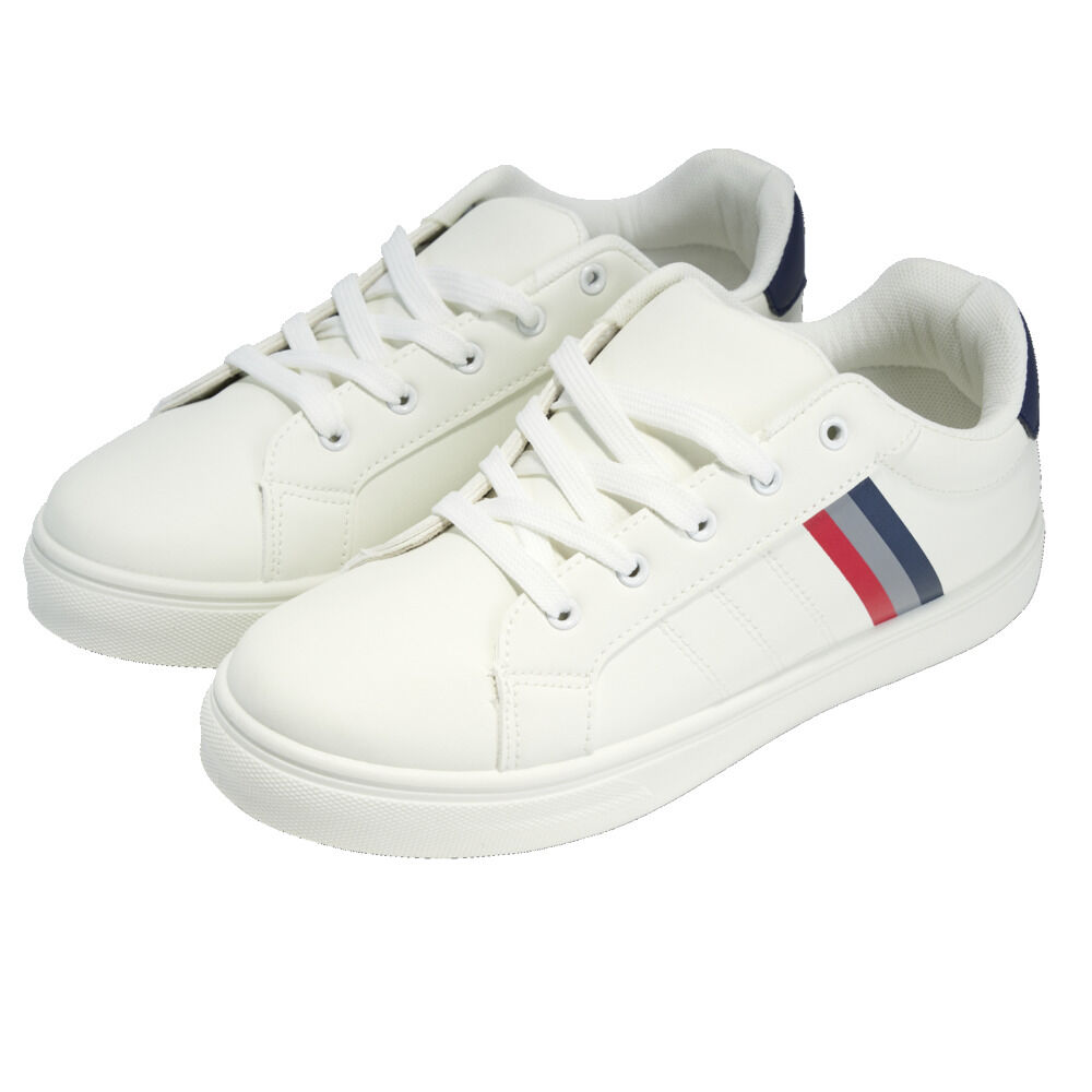 Baskets unisexe simili blanc rayures rouges et bleues T37