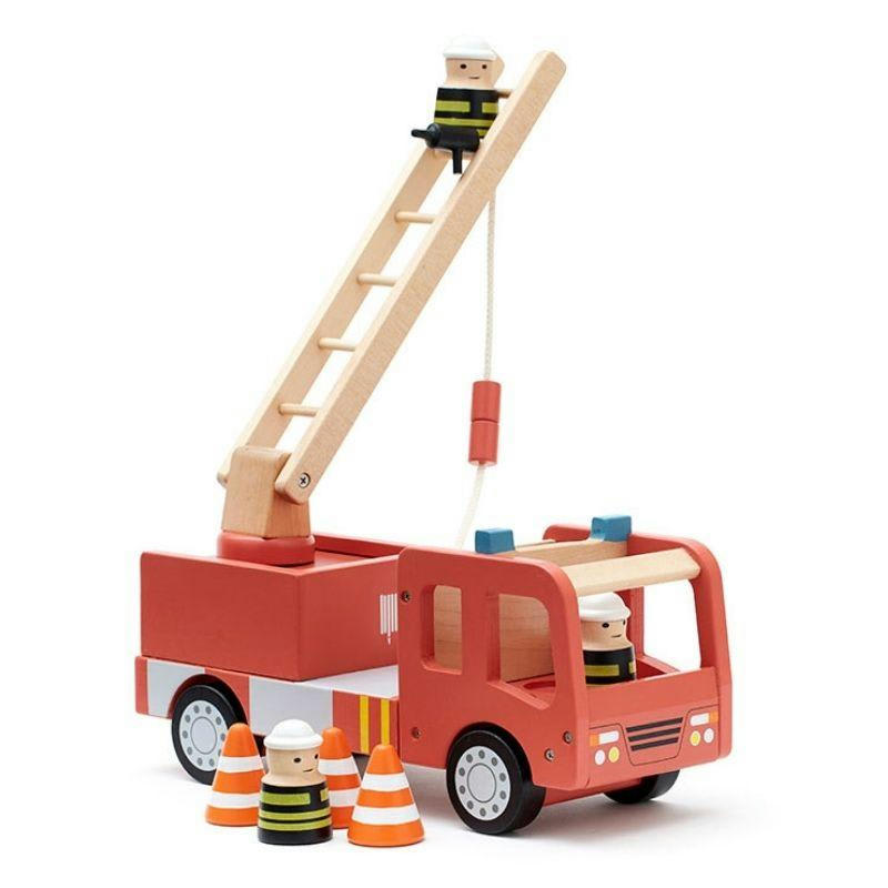 - Camion de pompiers en bois rouge