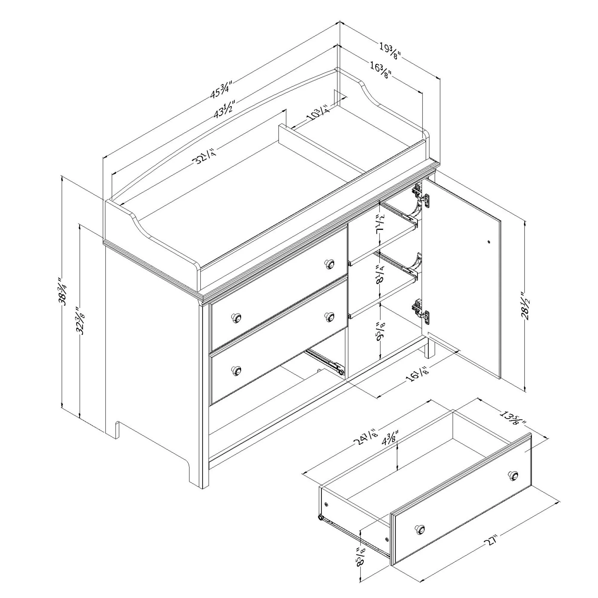South Shore Cotton Candy Changing Table with Station - N/A