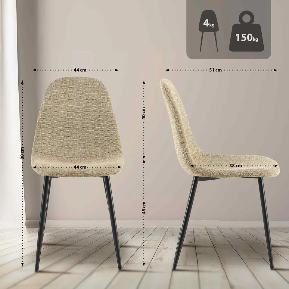 CLP Set van 4 Eetkamerstoel Napier zwart Frame - Stof - taupe