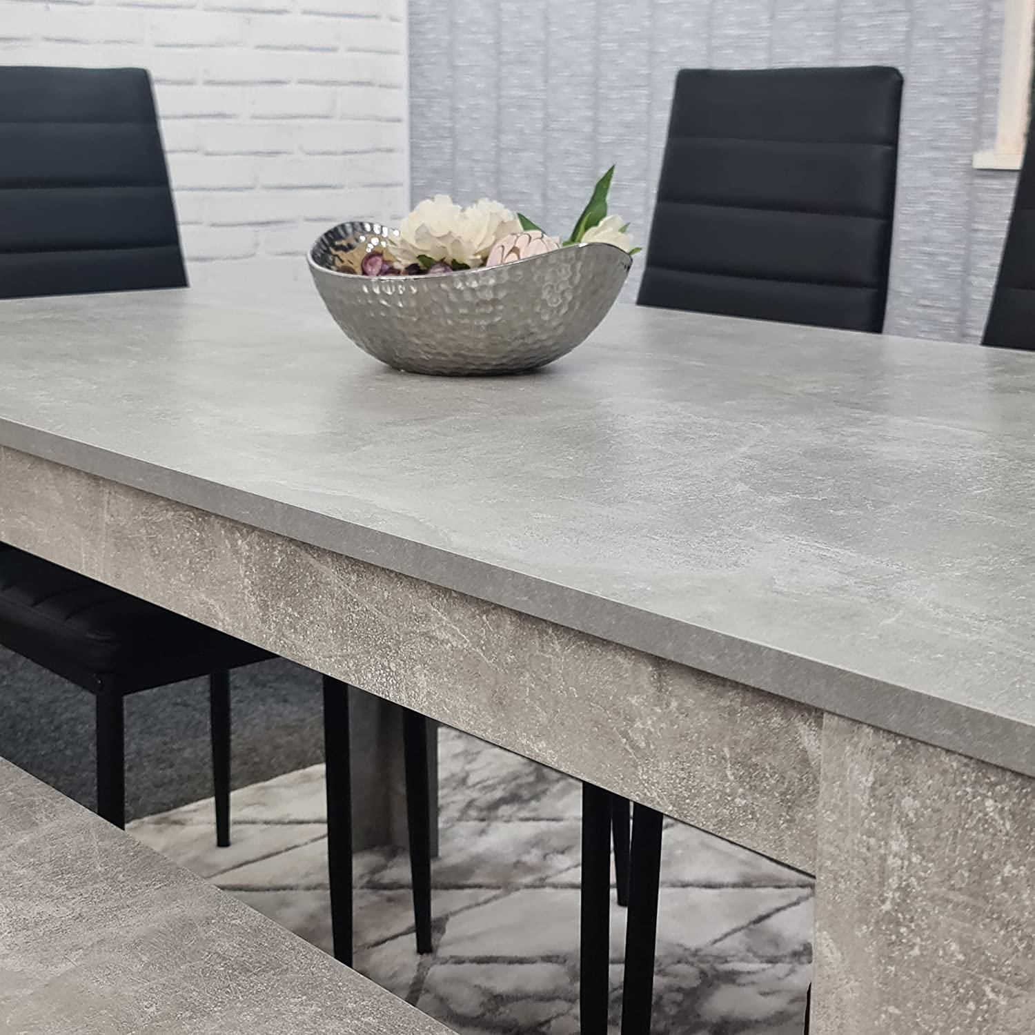 KOSY KOALA Modern Grey Dining Table Set with 4 Black Chairs And 1 Bench Dining Room Furniture
