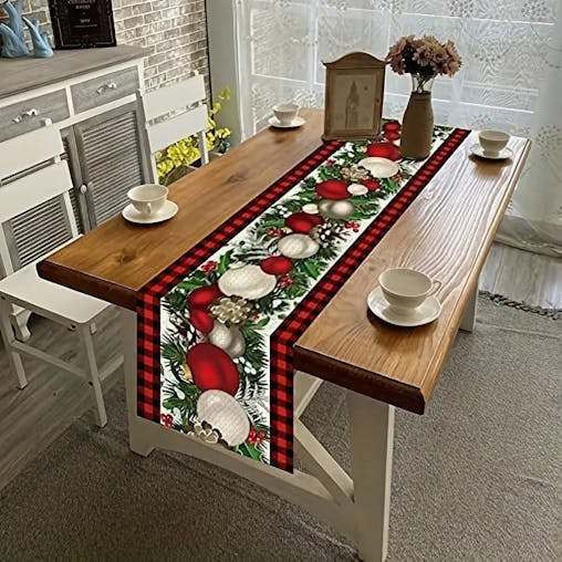 NNETM Red & Black Buffalo Check Plaid Christmas Table Runner