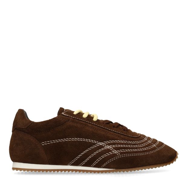 Donkerbruine suède sneakers met dubbele veters