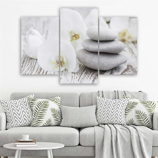 Feeby Obraz tryptyk na płótnie Orchidea i kamienie 60x40
