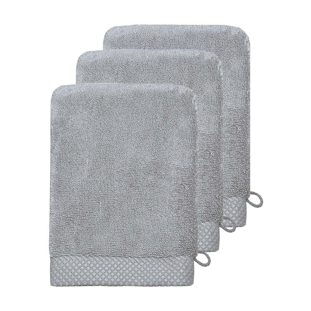 SENSOFT - 3 gants de toilette zéro twist 560gr/m²  gris perle 16x22 cm