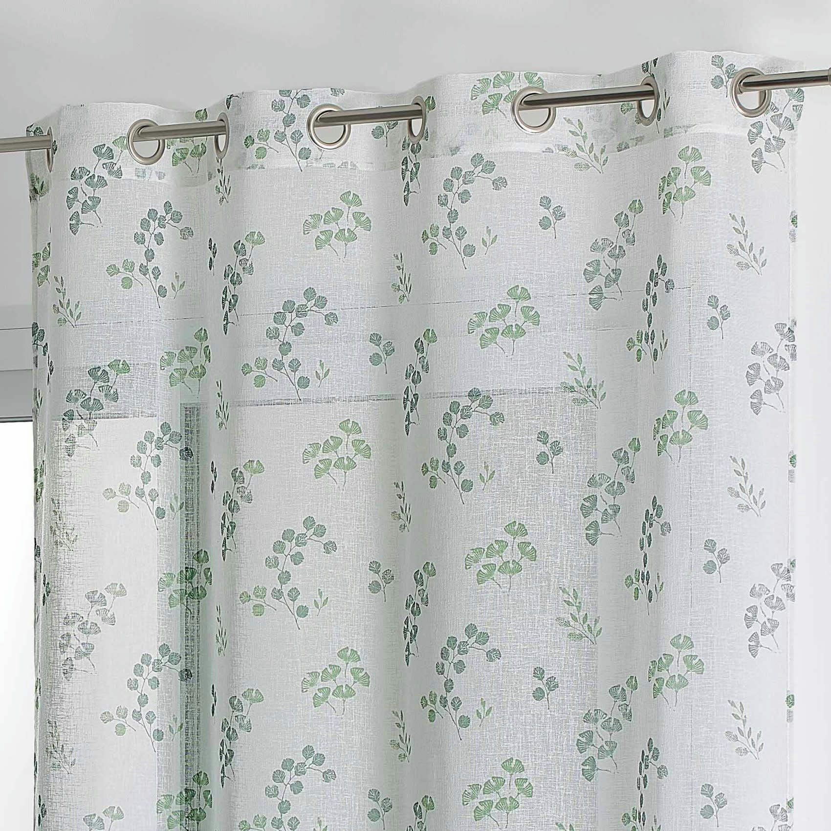 - Voilage tamisant en étamine fleurie polyester vert 140x240 cm