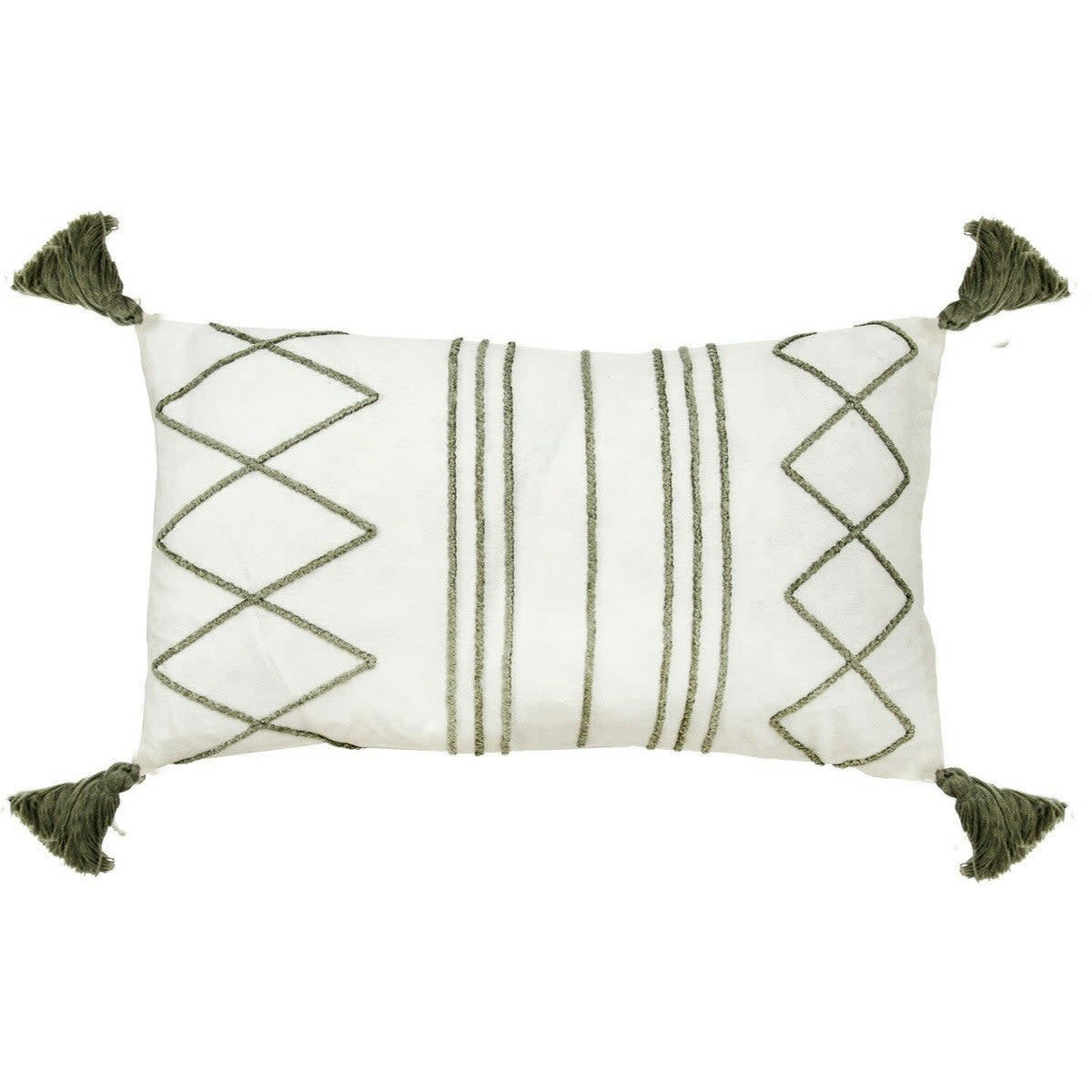 ISTANBUL - Housse de coussin coton  50x30 blanc / vert kaki