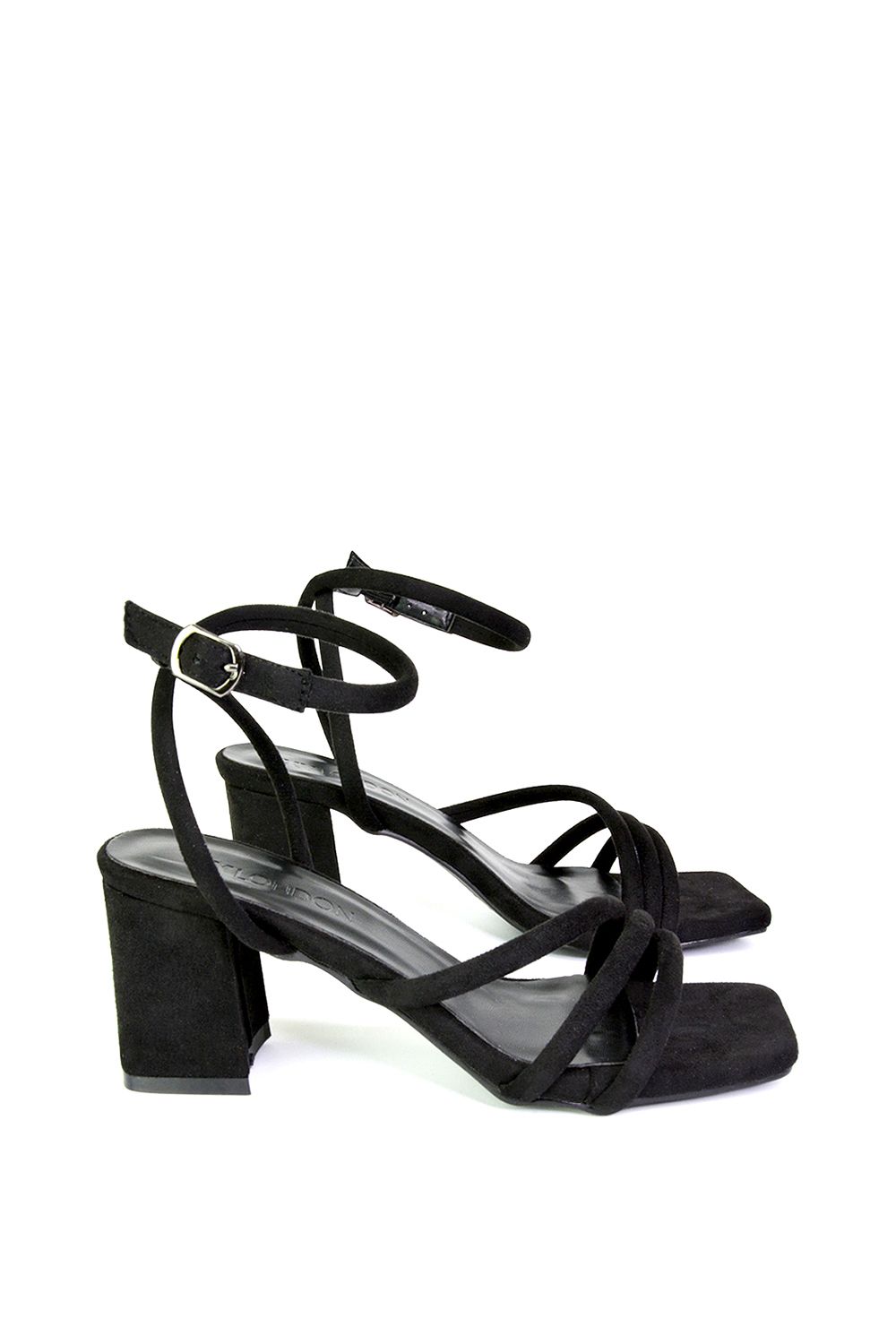 XY London Trixie' Square Toe Buckle Up Ankle Strappy Mid Block Heel Sandals