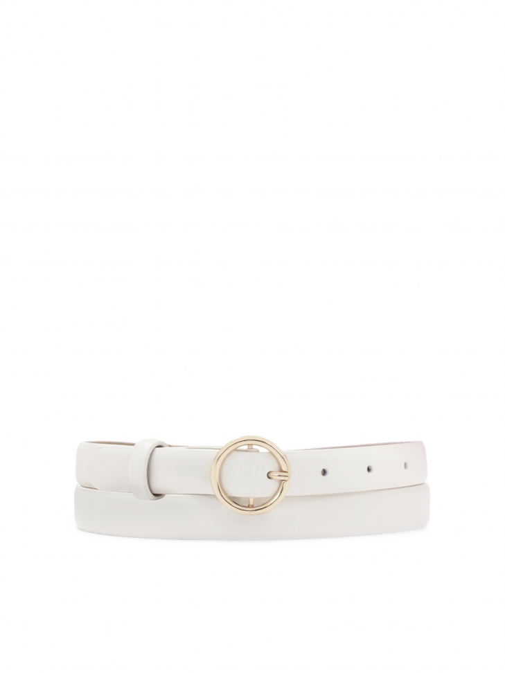 White narrow belt with round buckle