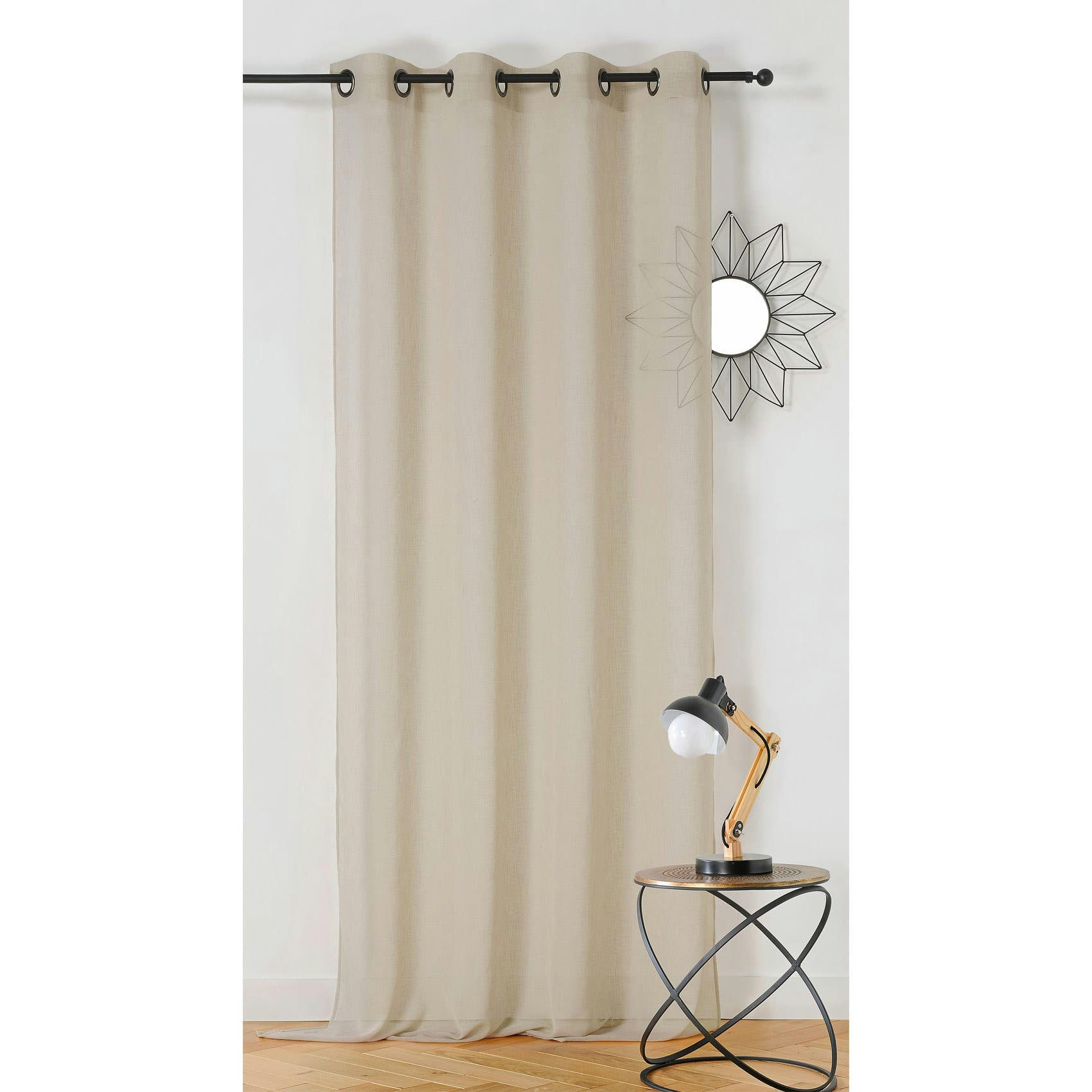 - Voilage  -  - effet de rayures polyester beige 145x240 cm