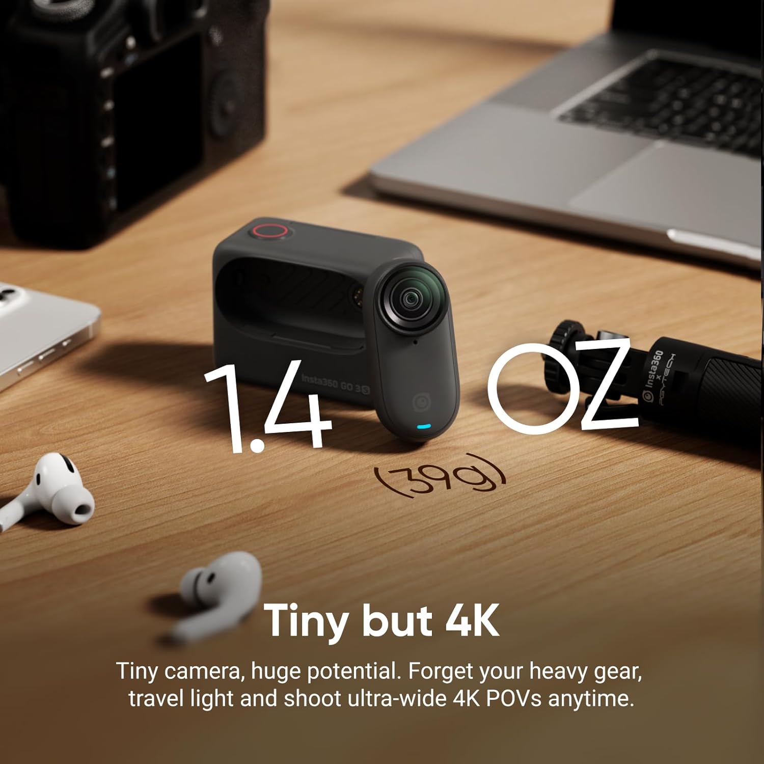 Insta360 GO 3S - 64 GB Black 4K Tiny Portable Vlogging Camera  Hands-Free POVs  Mount Anywhere  140 Min Battery Life  10m Waterproof  Pet POV