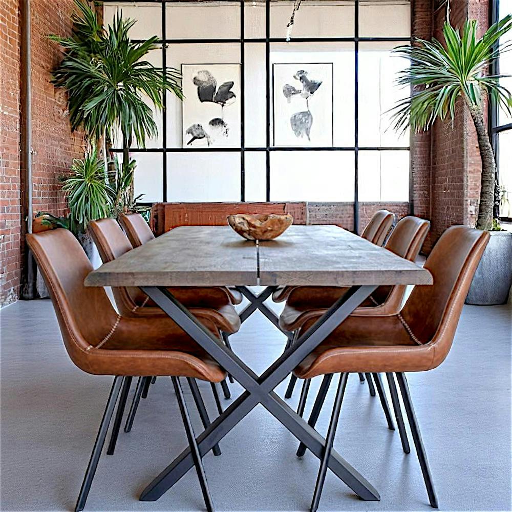 Table à rallonge en bois de chêne fumé avec bordures naturelles 200 cm SAVONE