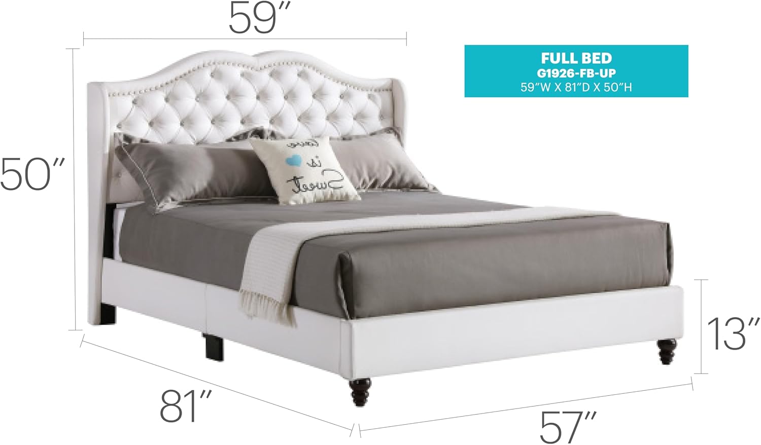 GDFStudio PU Upholstered Bed Frame with Padded Wingback Headboard, Transitional Platform Design, Box Spring Required, Easy Assembly, Full Size Bed for Modern and Classic Bedrooms,50 H White