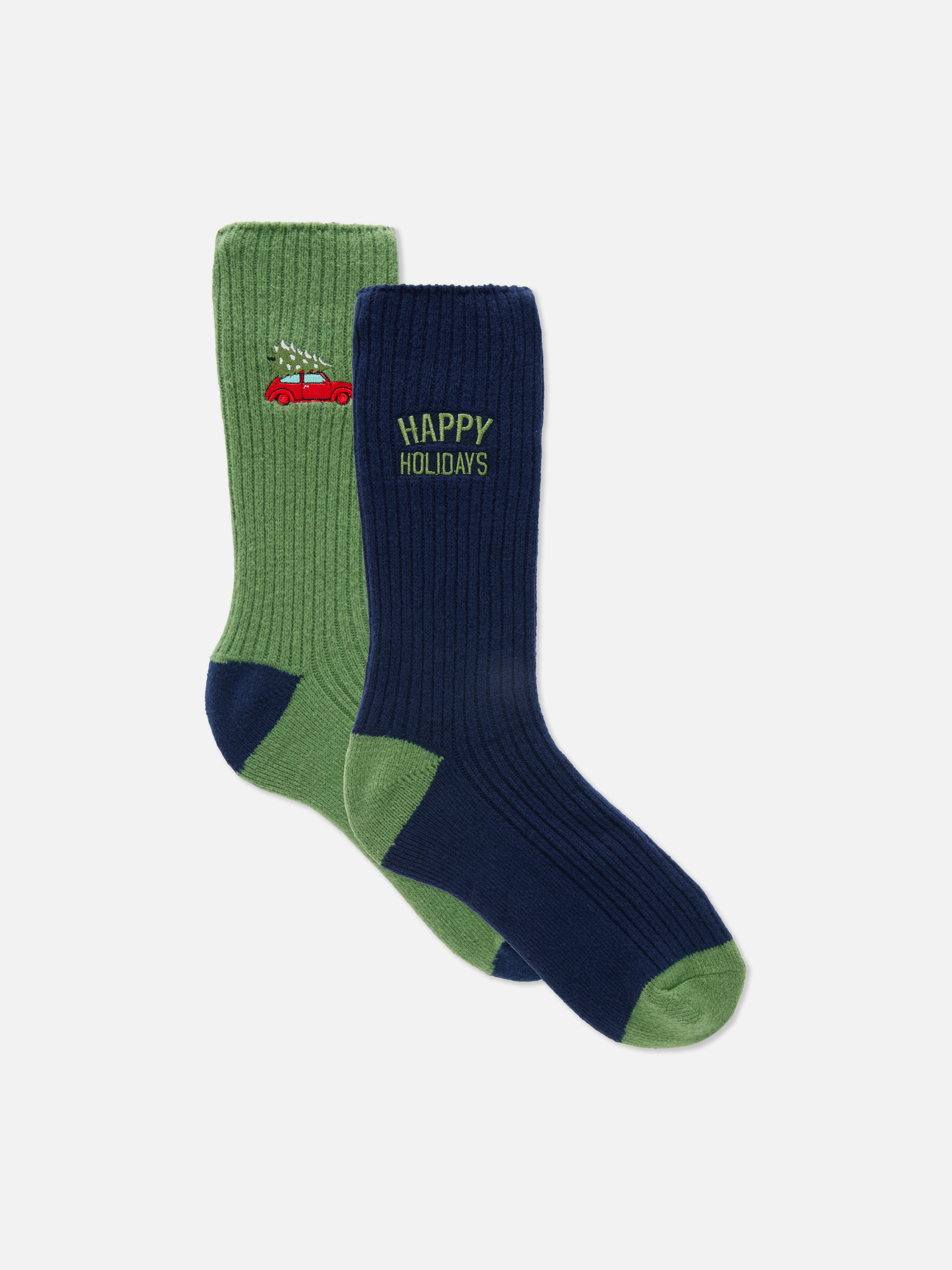 2pk Ribbed Christmas Crew Socks