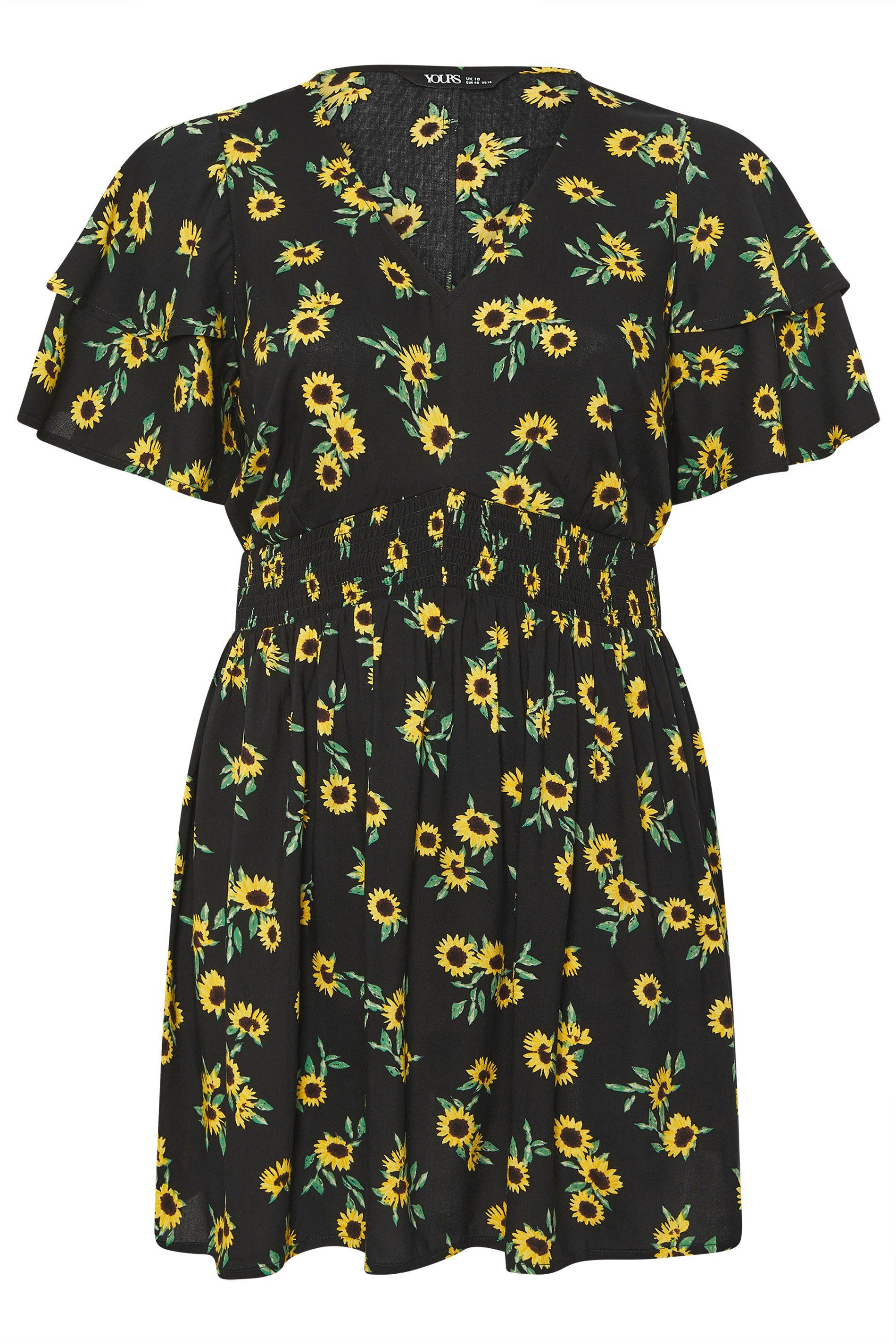 Yours Sunflower Print Flutter Sleeve Top