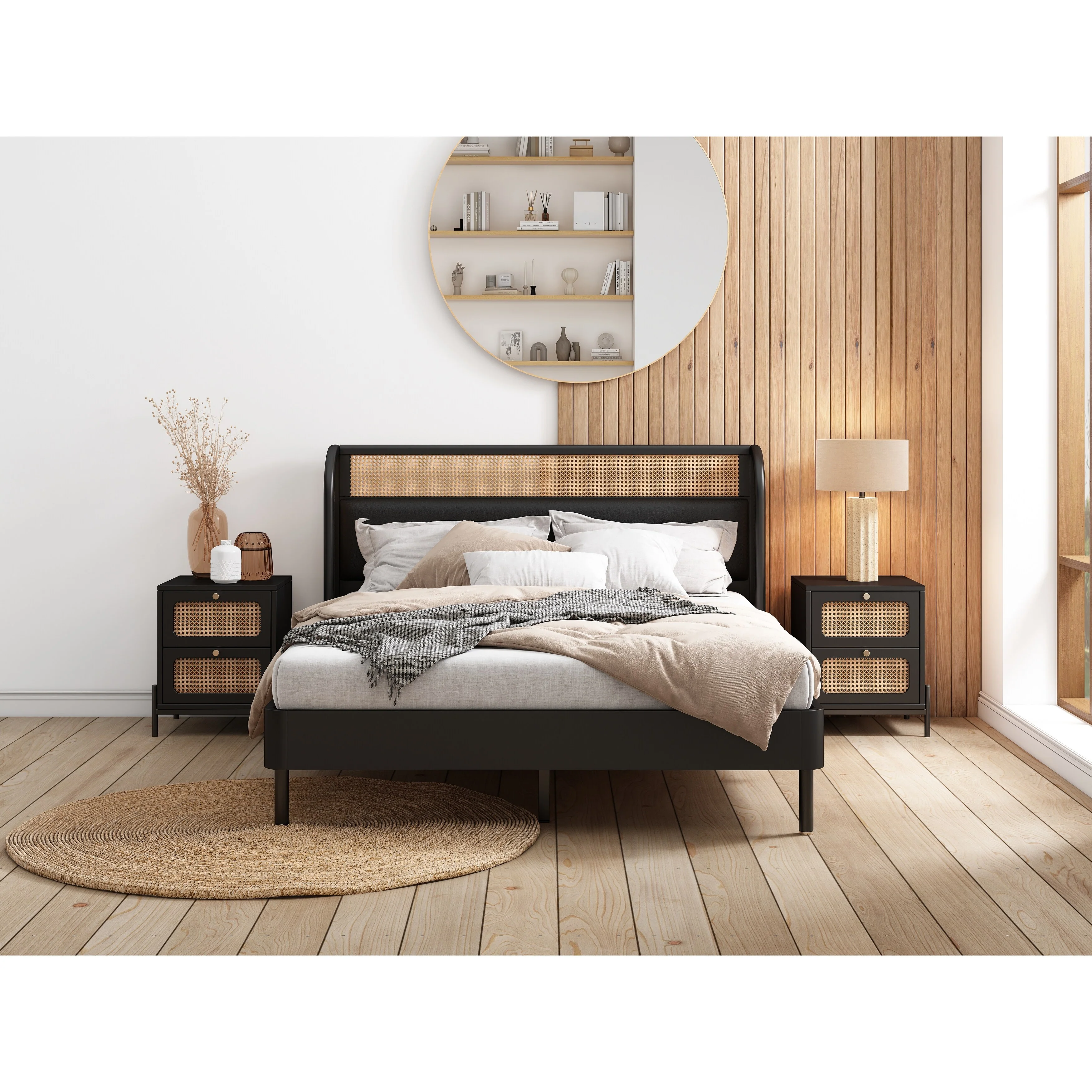 3PCS Rattan Bedroom Set(bed+2 Nightstand)