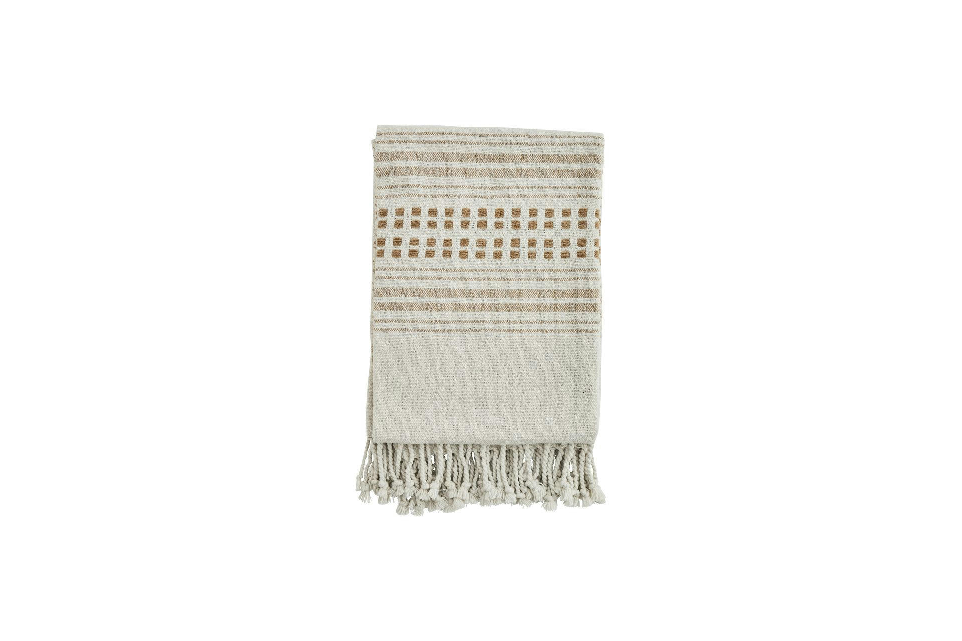 ALCA - Plaid à franges en tissu blanc et orange 125x175
