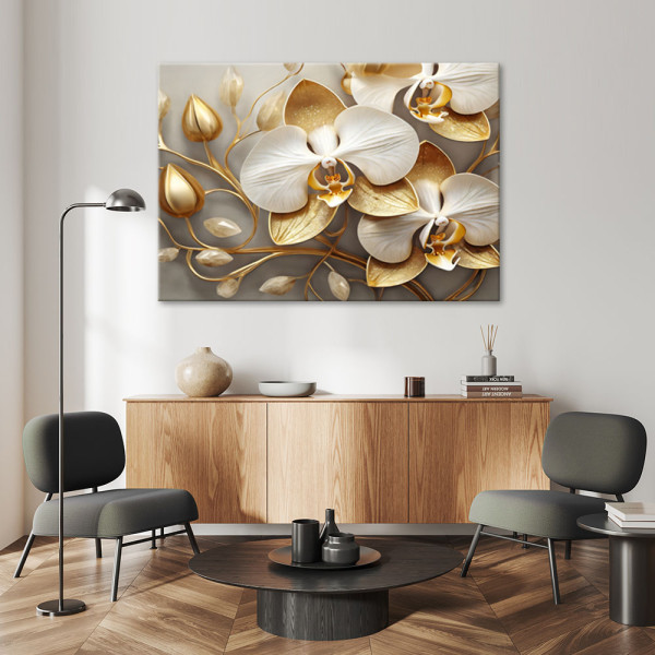 Feeby Obraz, Orchidea glamour złoty 60x40