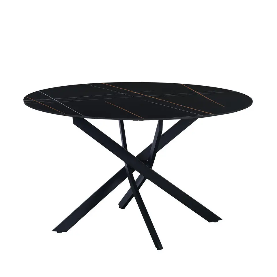 Ronde eettafel Vivian &Oslash;130 cm marmerlook zwart spinpoot - Stoneware - Zwart