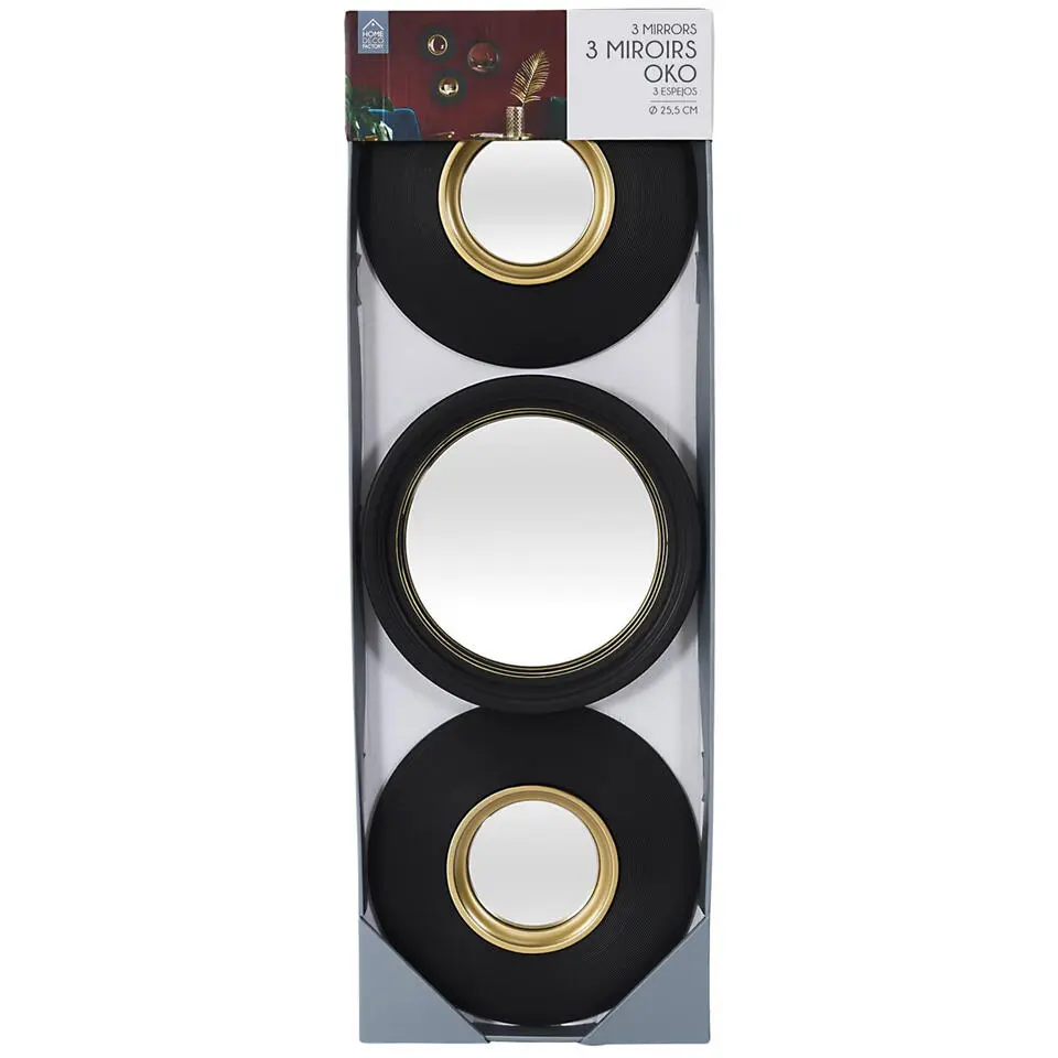 Home Deco Factory spiegel - 3x stuks - D25,5 - zwart/goud