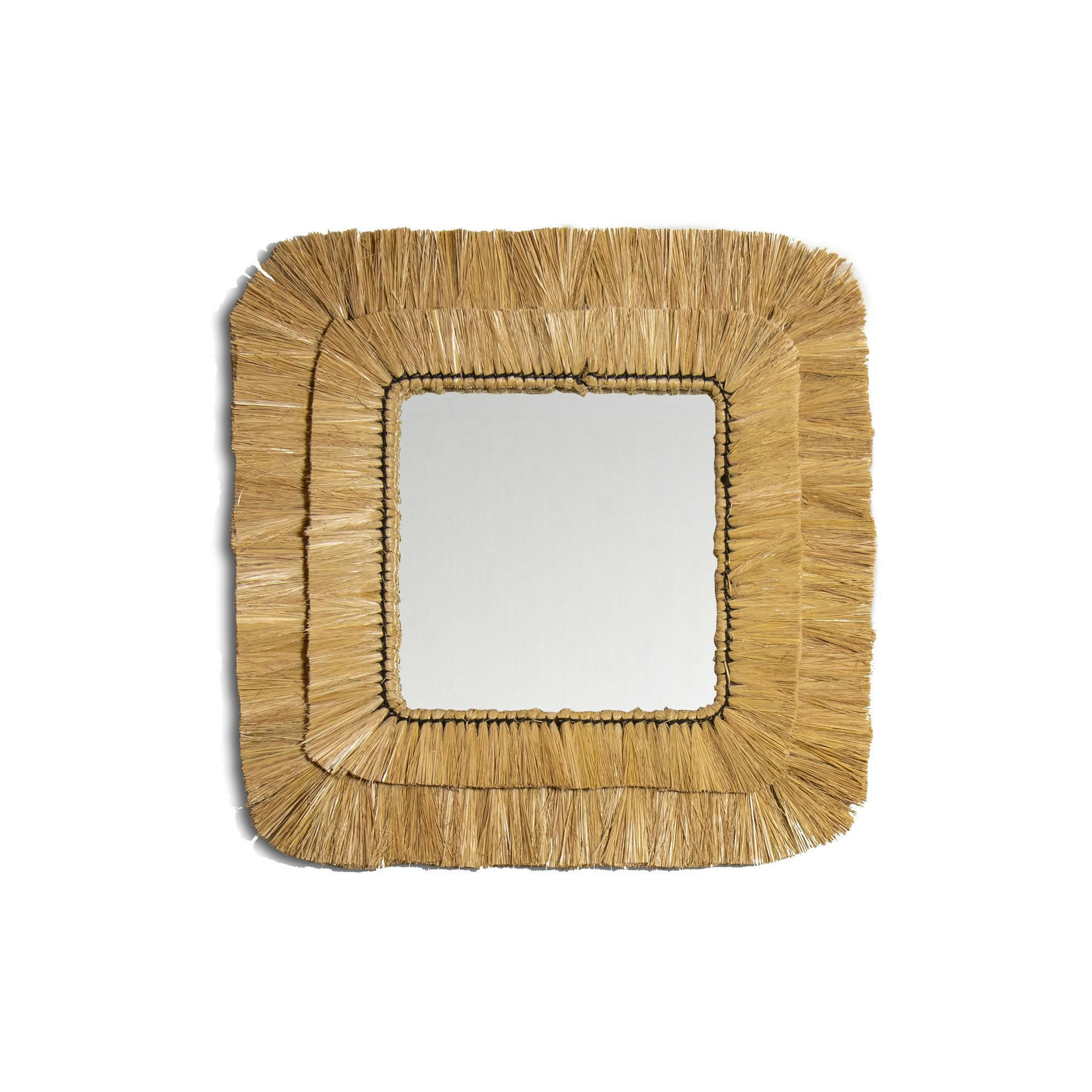 KAMPALA - Miroir carré en raphia avec cadre en fer noir 46cm