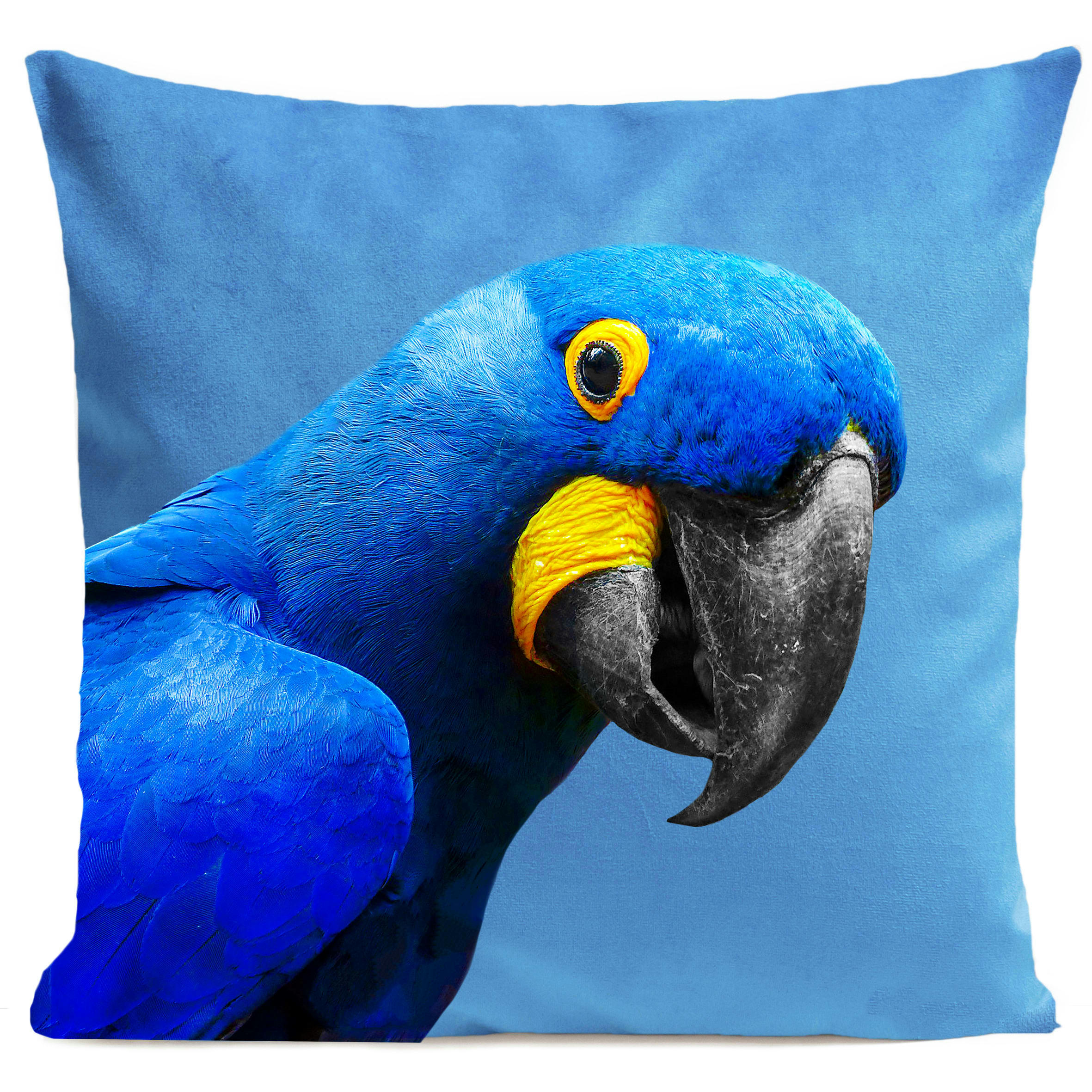 - Coussin tropical perroquet suédine bleu 40x40cm