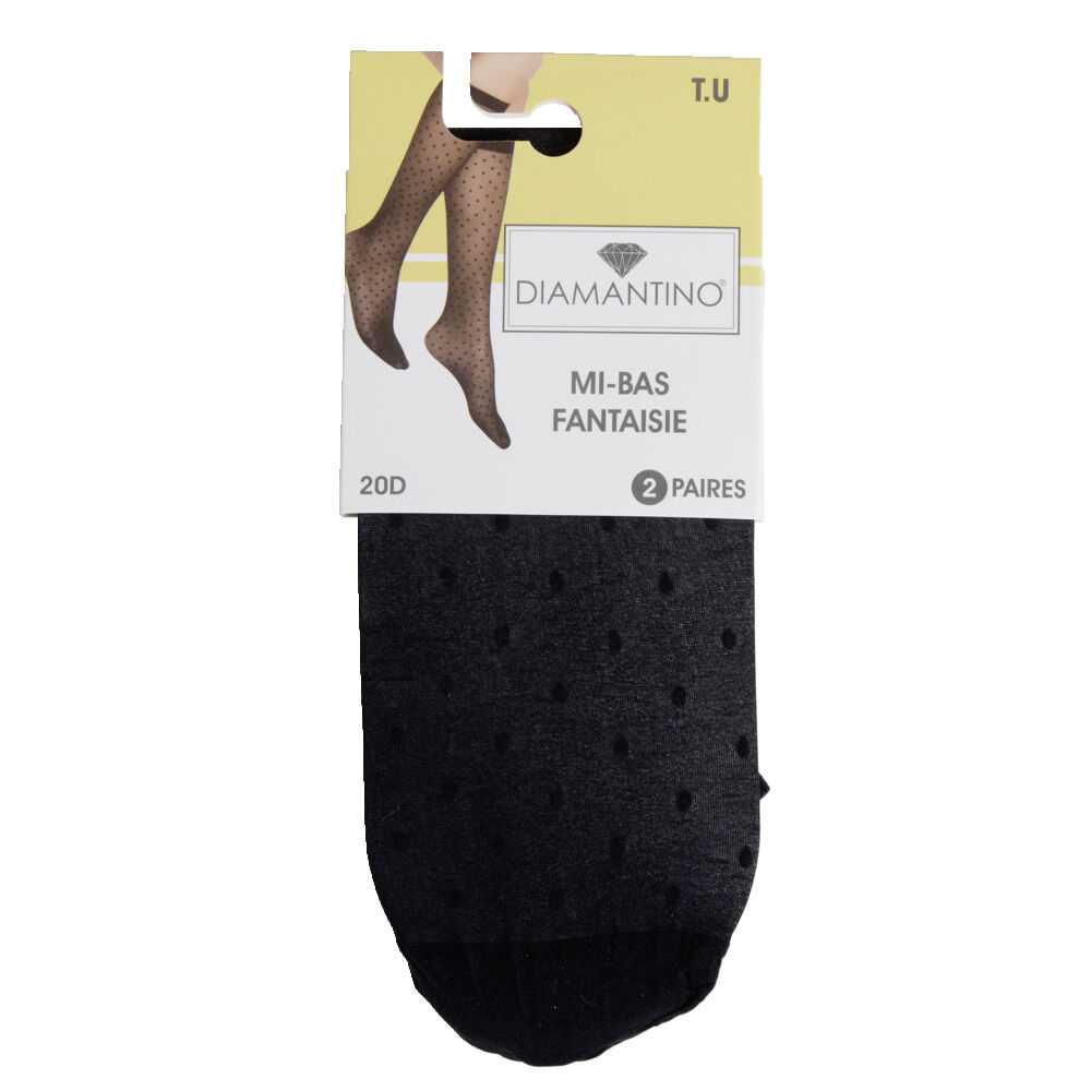 Lot de 2 paires de mi-bas noir femme polyamide et tulle fantaisie 20D