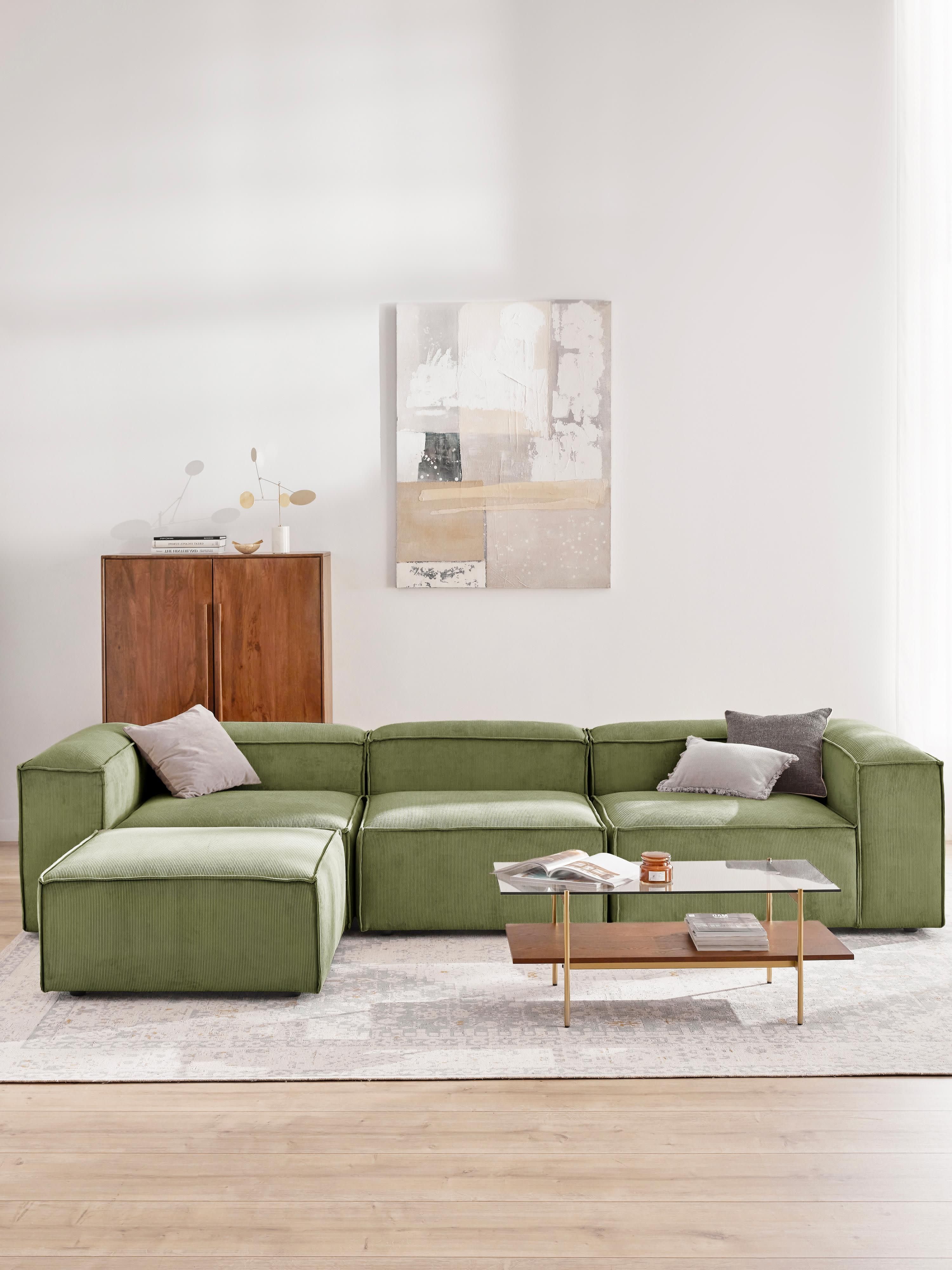 Modulares Sofa Lennon (4-Sitzer) aus Cord mit Hocker (links/rechts)